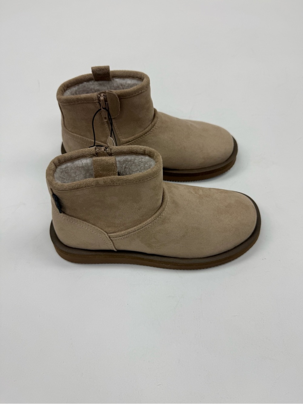 Zara Kids Beige Suede Ankle Boots with Shearling Lining